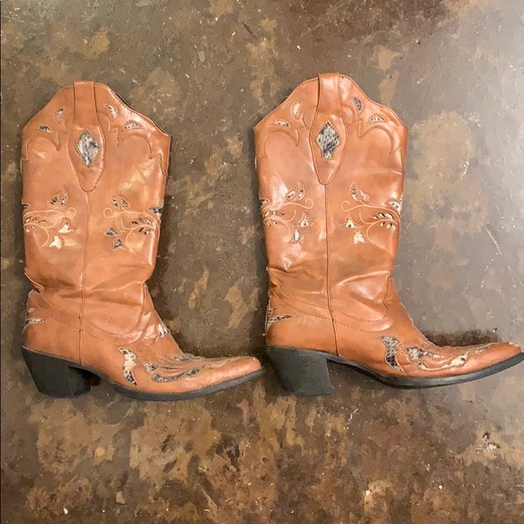 Brown Cowboy Boots with Snakeskin - Picture 4 of 6